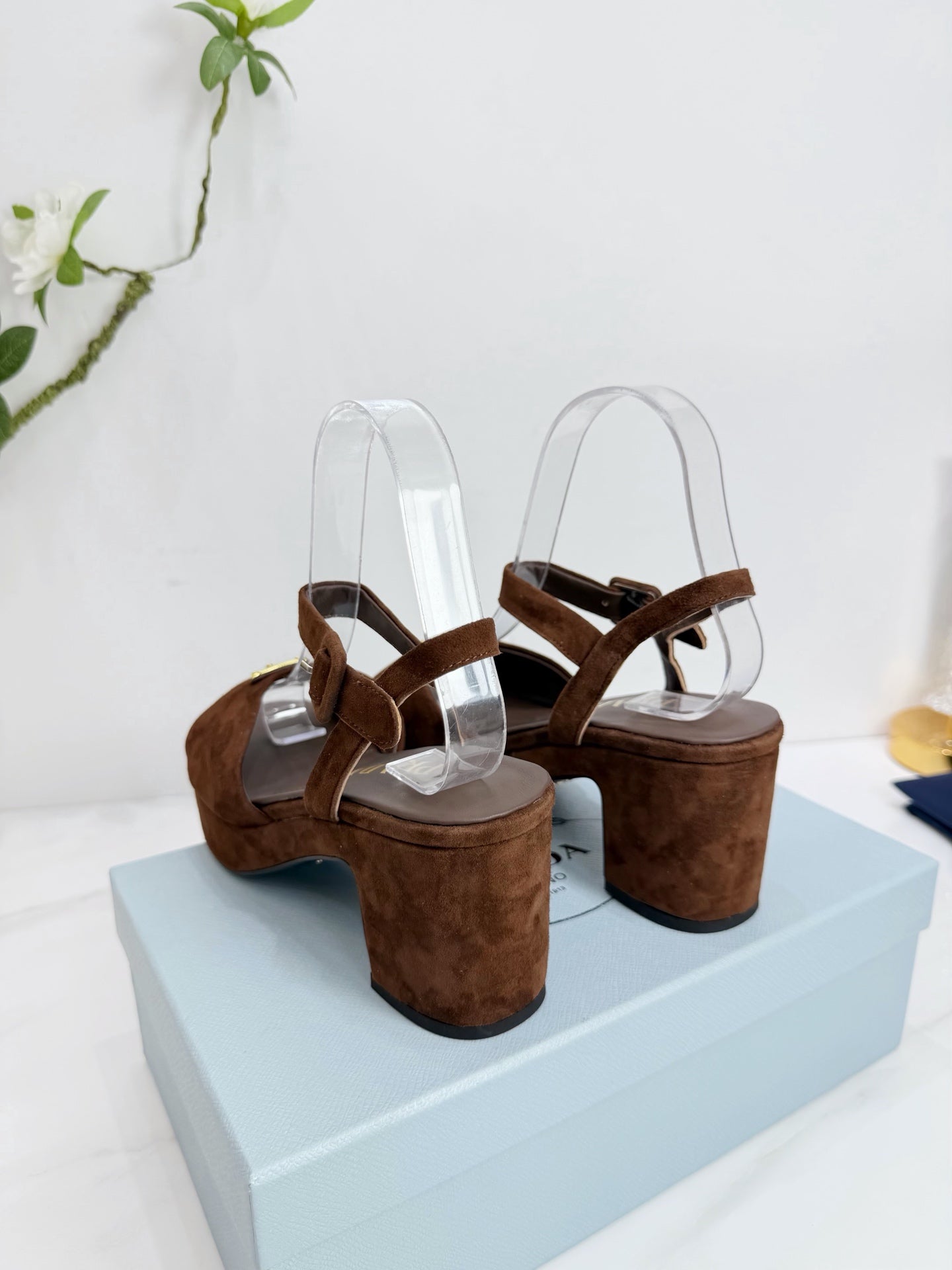 PRA 26SS Platform Sandals 75 Dark Brown Suede Sheepskin 592389