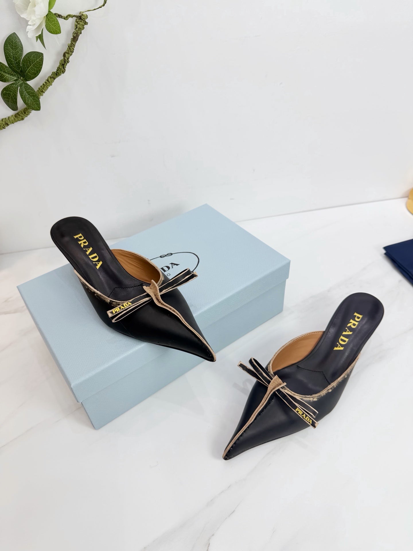 PRA 26SS Hight Heel Mule 55 Black Beige Cowhide 592399