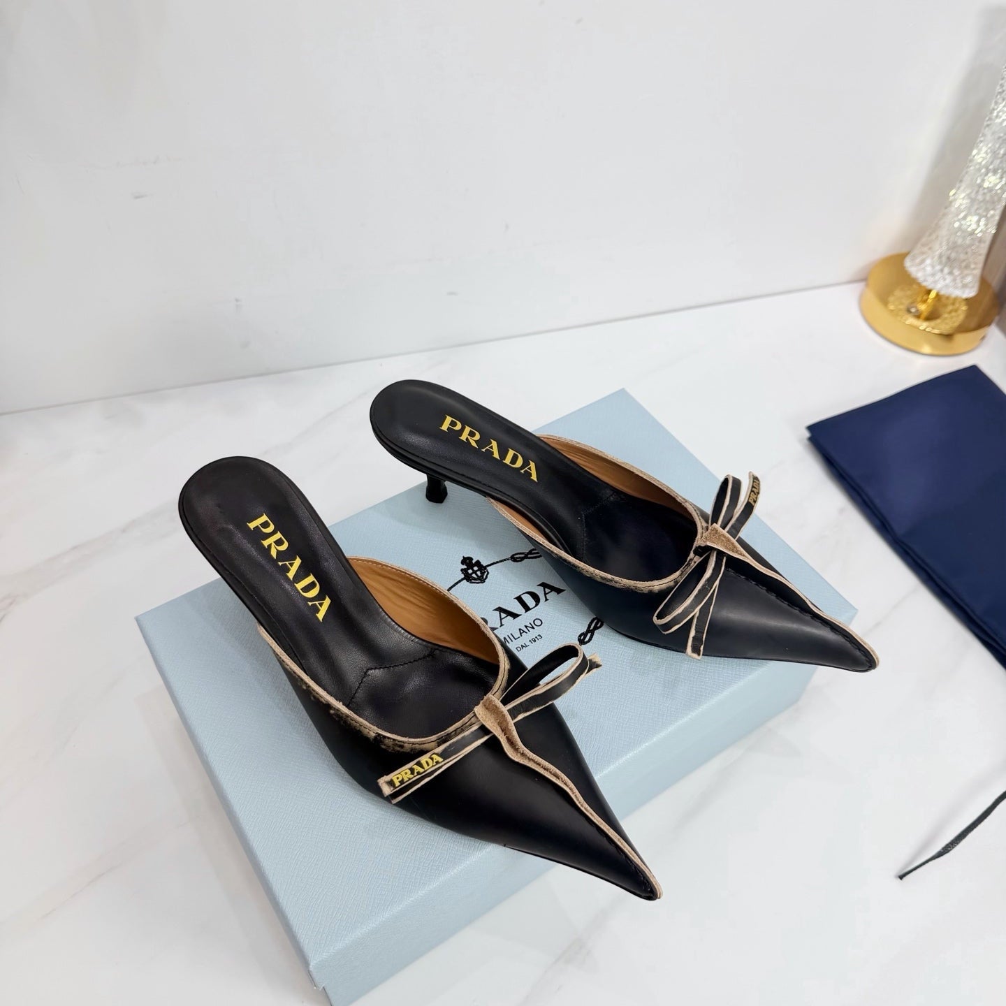 PRA 26SS Hight Heel Mule 55 Black Beige Cowhide 592399