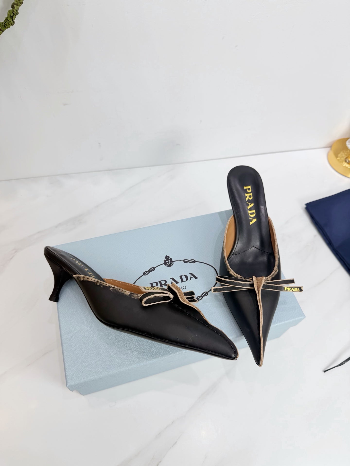 PRA 26SS Hight Heel Mule 55 Black Beige Cowhide 592399