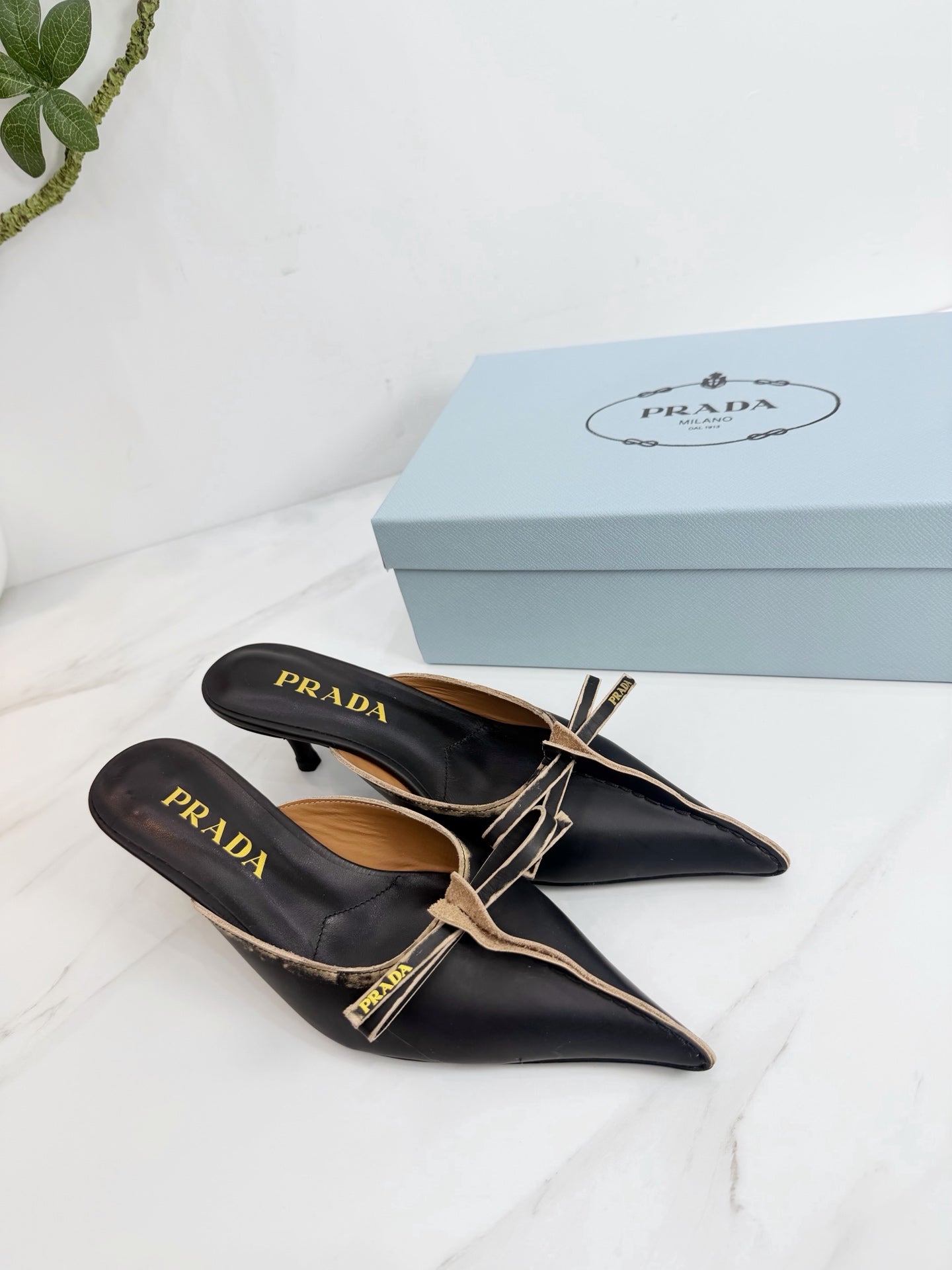 PRA 26SS Hight Heel Mule 55 Black Beige Cowhide 592399