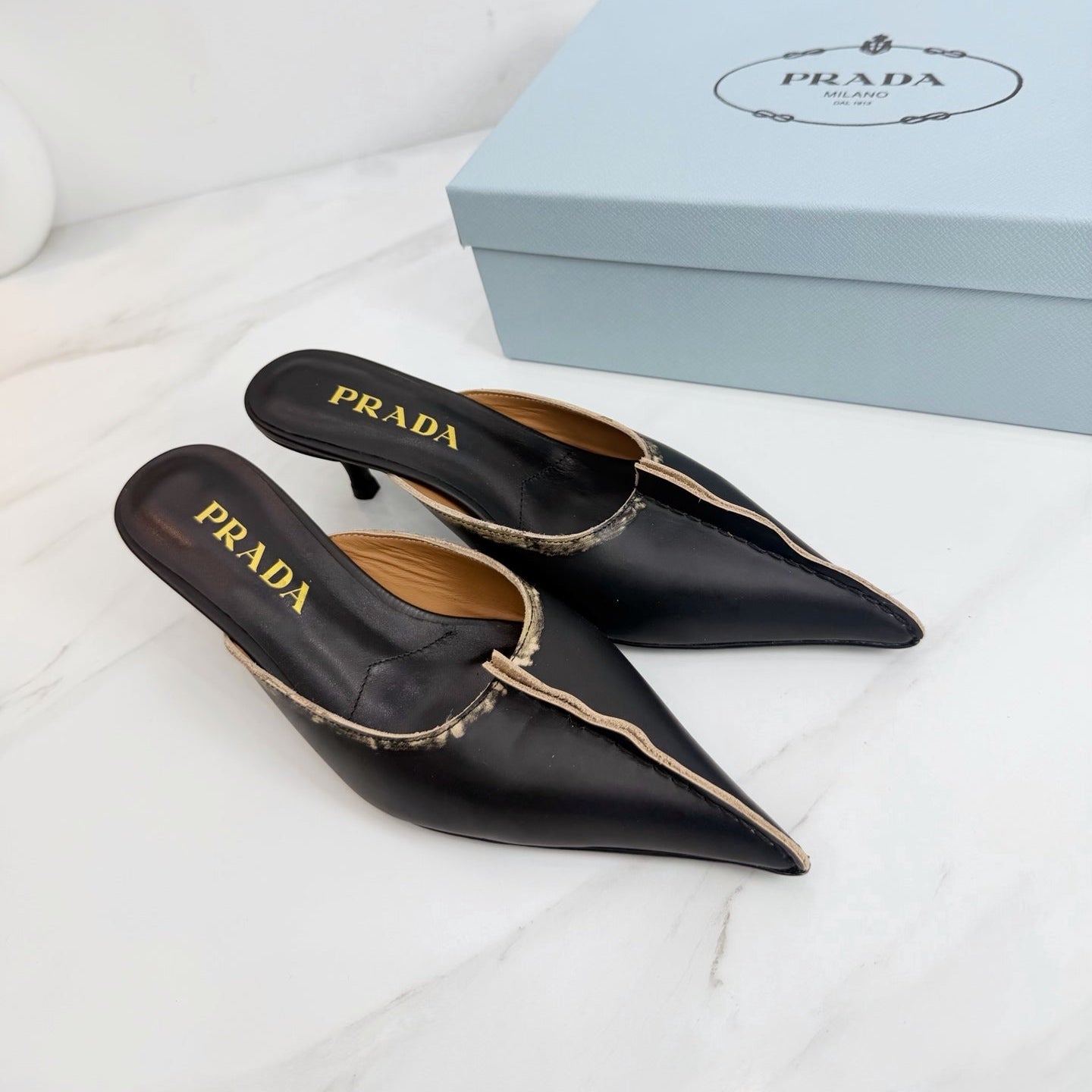 PRA 26SS High Heel Mule 55 Black Beige Cowhide 592408