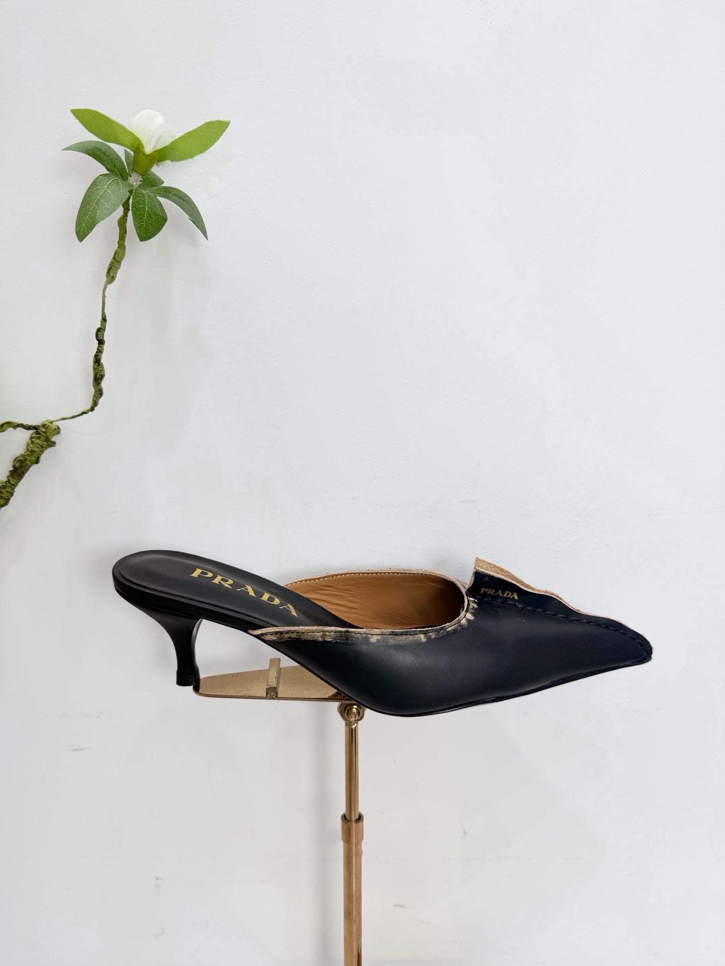 PRA 26SS High Heel Mule 55 Black Beige Cowhide 592408