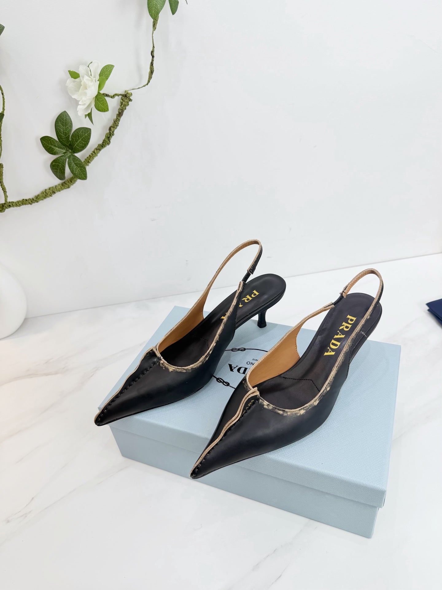 PRA 26SS Slingback 55 Black Beige Cowhide 592411