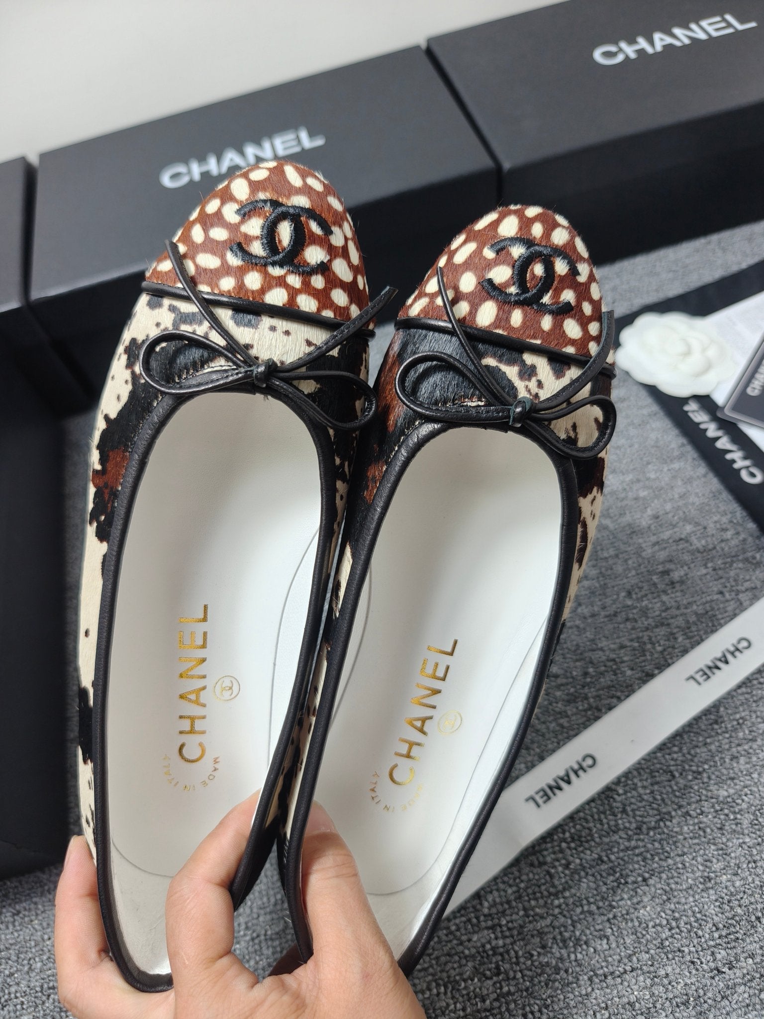 Chanel 2026 Ballet Flat Black Cream Brown Horsehair Calfskin 696628