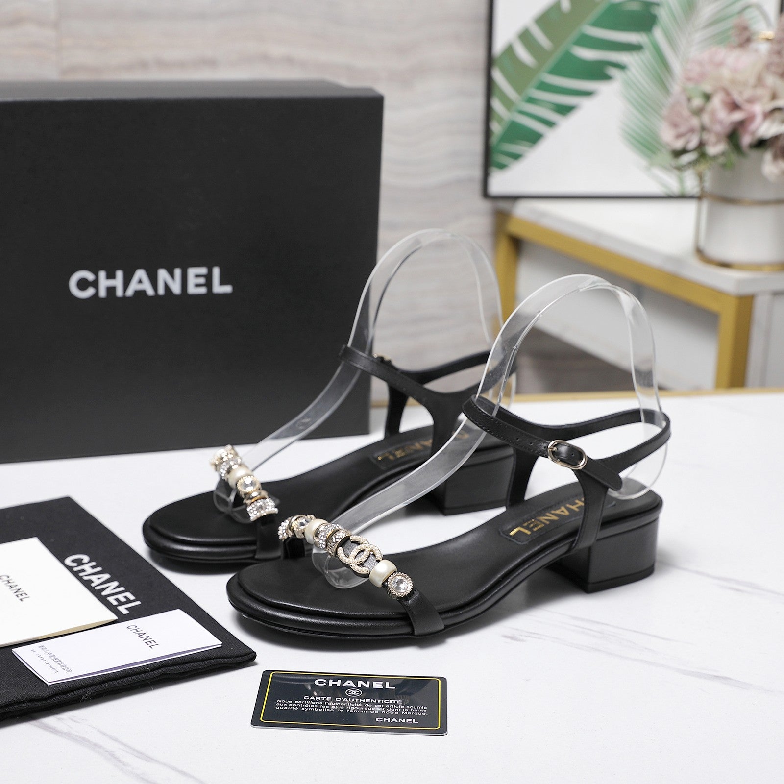 Chanel 2026 Sandals 25mm Black Cowhide 758397