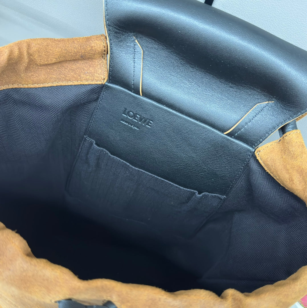 Loewe 2025 Flamenco Backpack 40cm Black Brown Leather Suede 274692