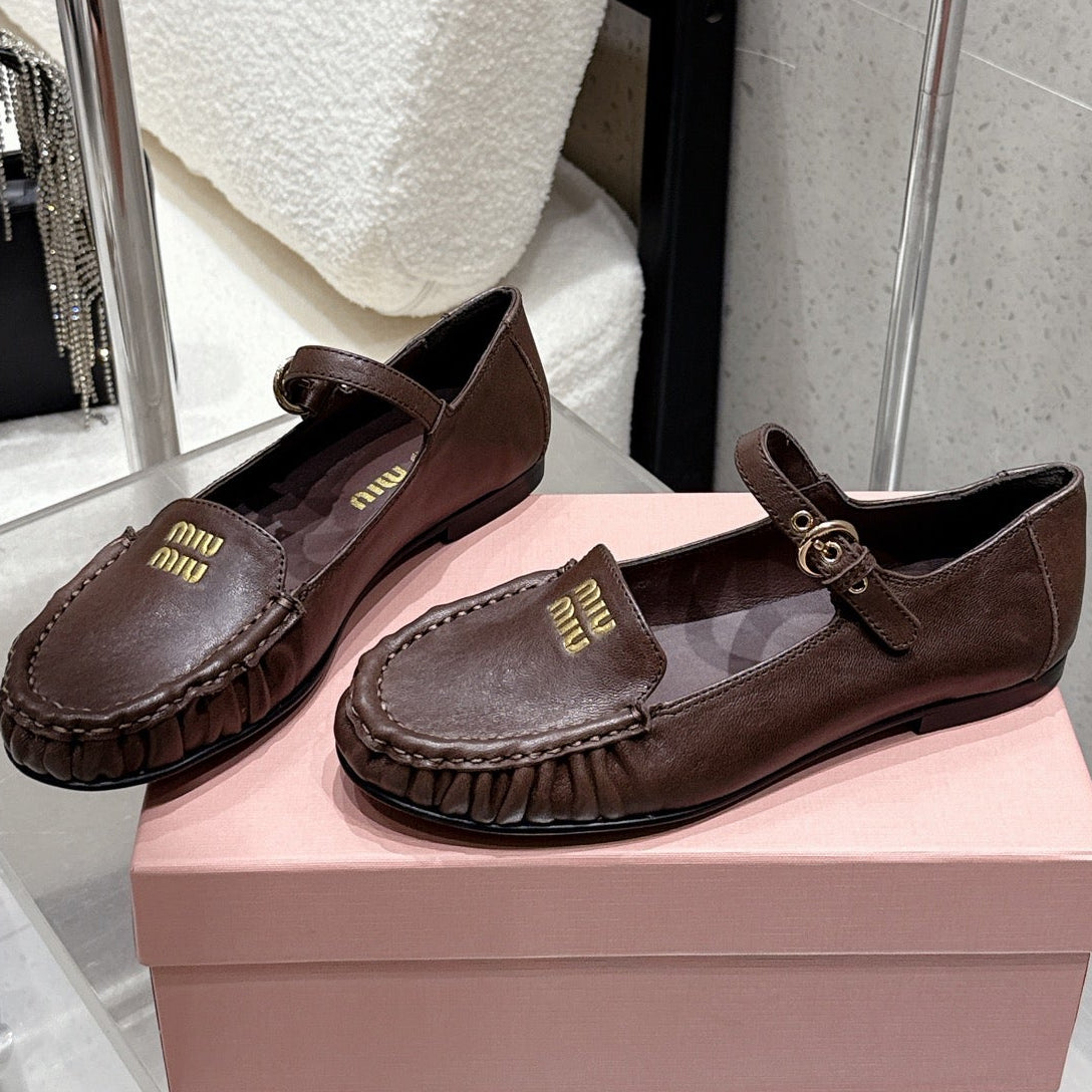 Miumiu 25 Mary Jane Loafer Brown Chocolate Cowhide 552428