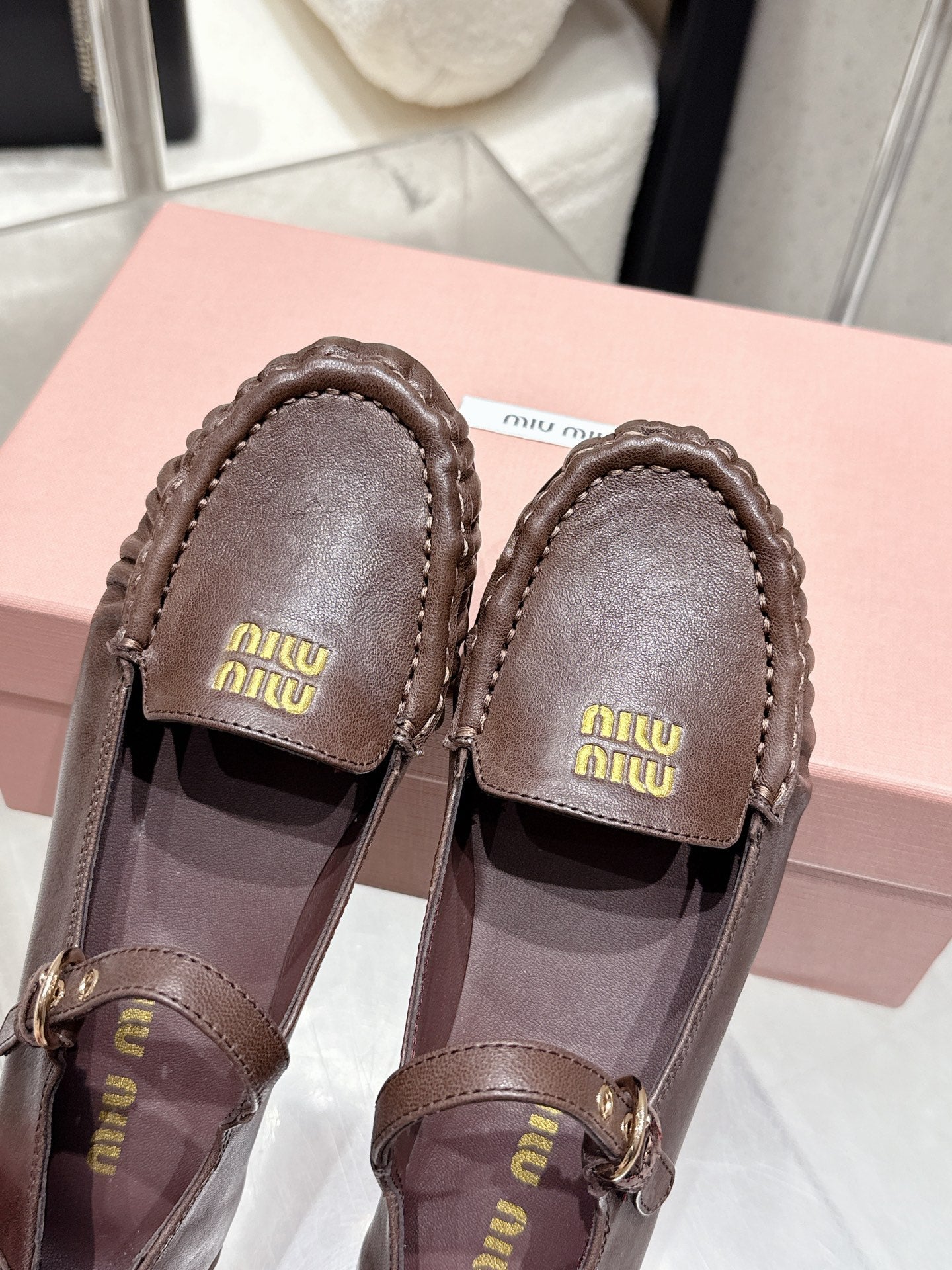 Miumiu 25 Mary Jane Loafer Brown Chocolate Cowhide 552428