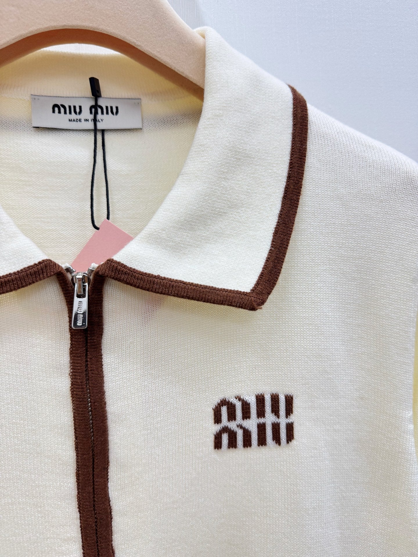 Miumiu 2026 Polo Collar Cardigan with Logo Pattern Wool 838823