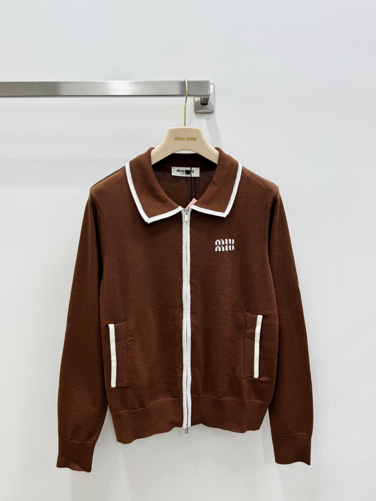 Miumiu 2026 Polo Collar Cardigan with Logo Pattern Wool 838823