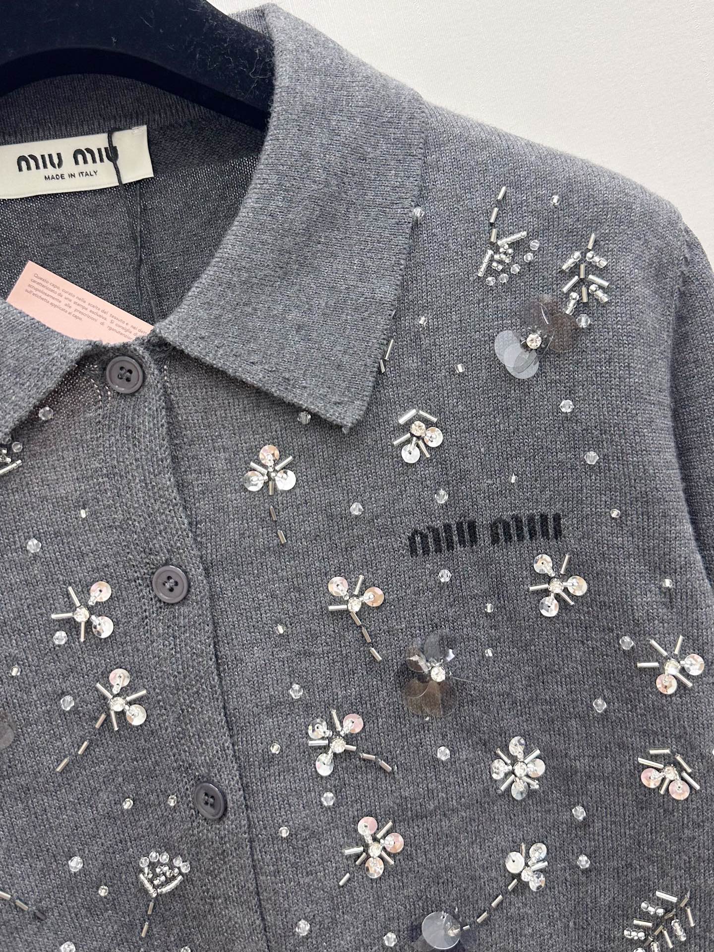 Miumiu 2026 Heavy Sequined Cardigan with Logo Pattern Embellishment Wool 838810