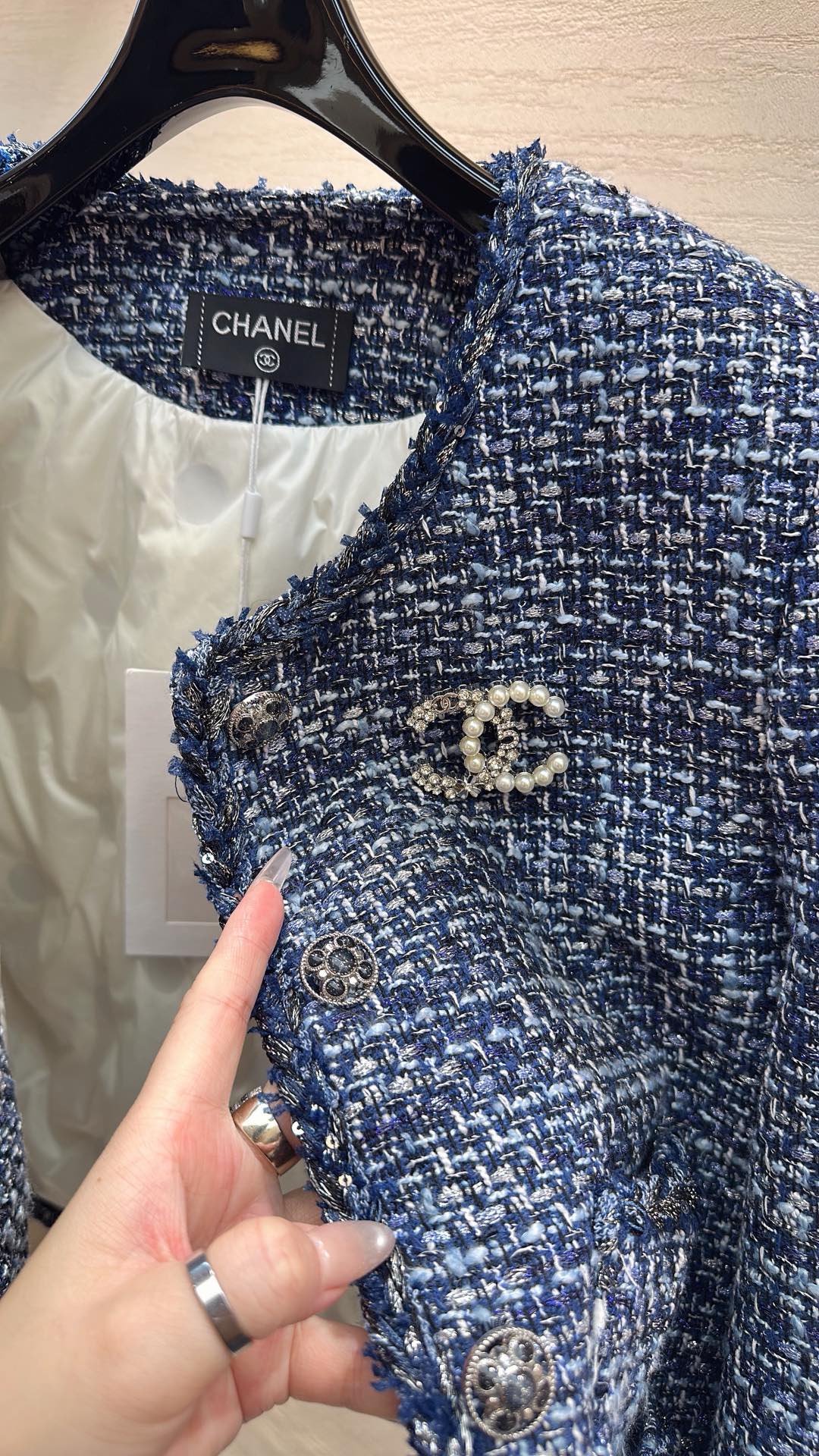 Chanel 2025 Jacket Blue Tweed Down