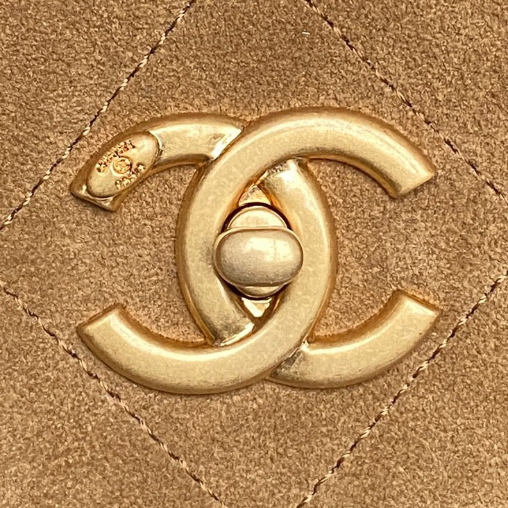 Chanel 2026 Coco Base Top Handle Flap Bag Beige Black Suede Leather 348231