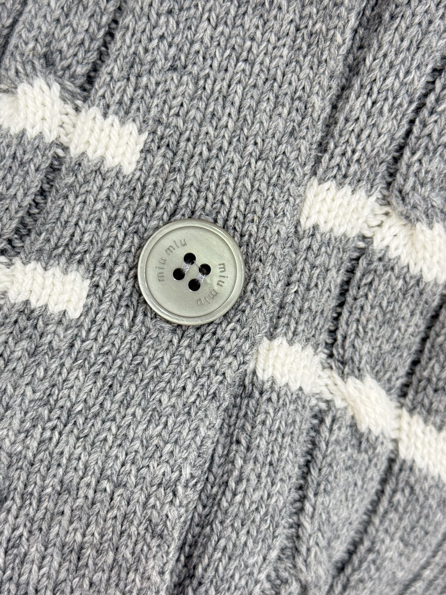 Miumiu 2025 Striped Knit Cardigan Gray and Black Wool