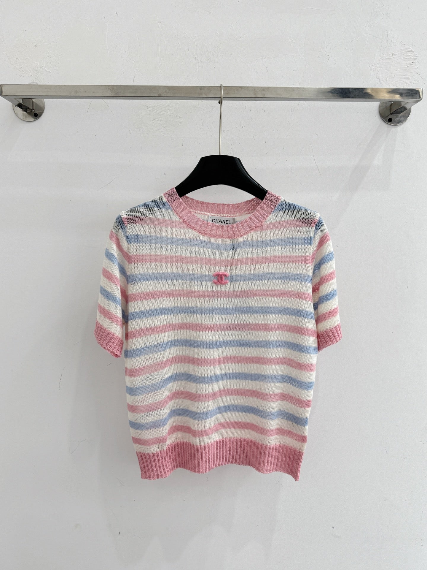 Chanel 2026 Striped Knit Short-sleeved Top Tencel Nylon 316880