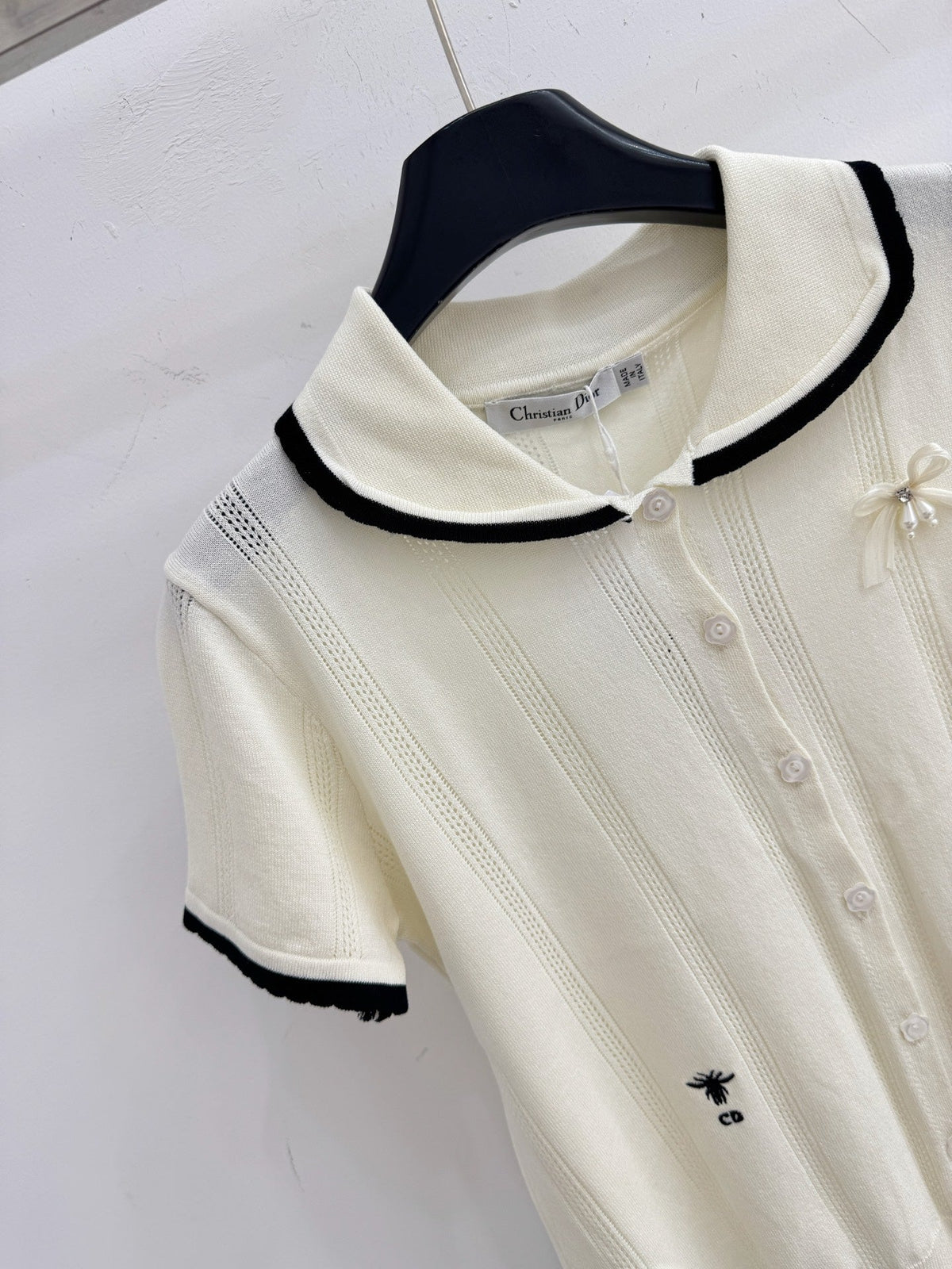 Dior 2026 Collared Knit Short-Sleeve T-Shirt Cream Wool 455393