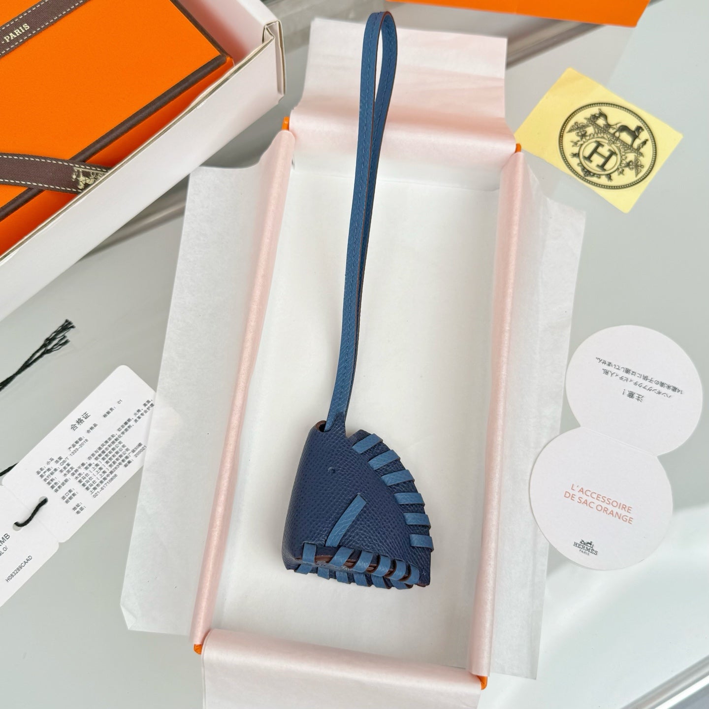 HM Horse Head Charm Blue Calfskin