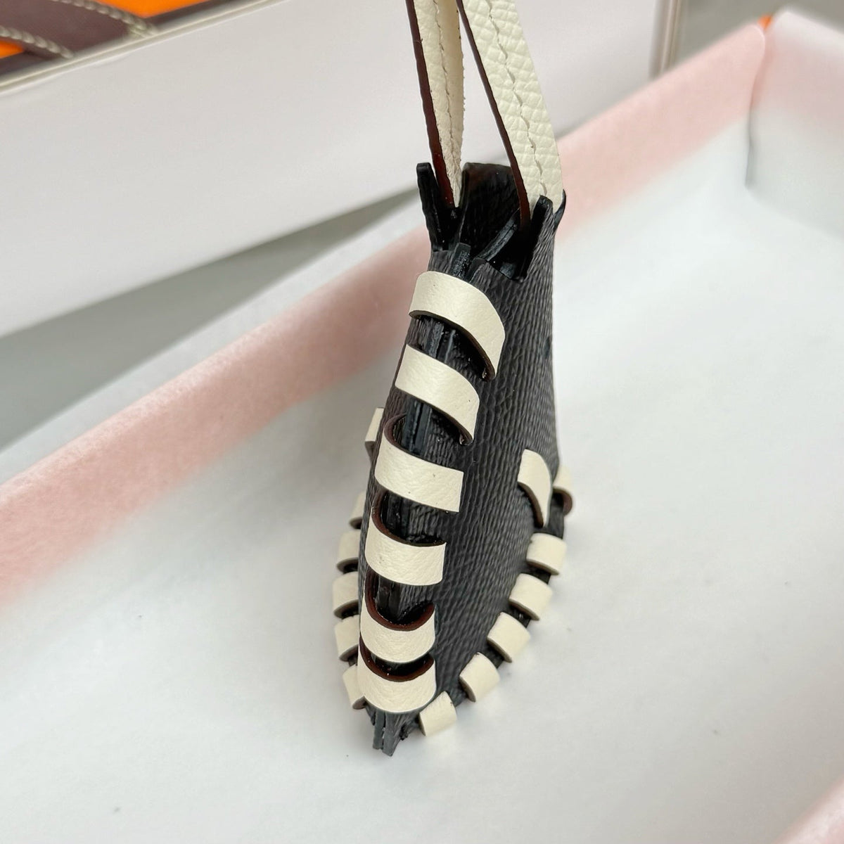 HM Horse Head Charm Black White Calfskin