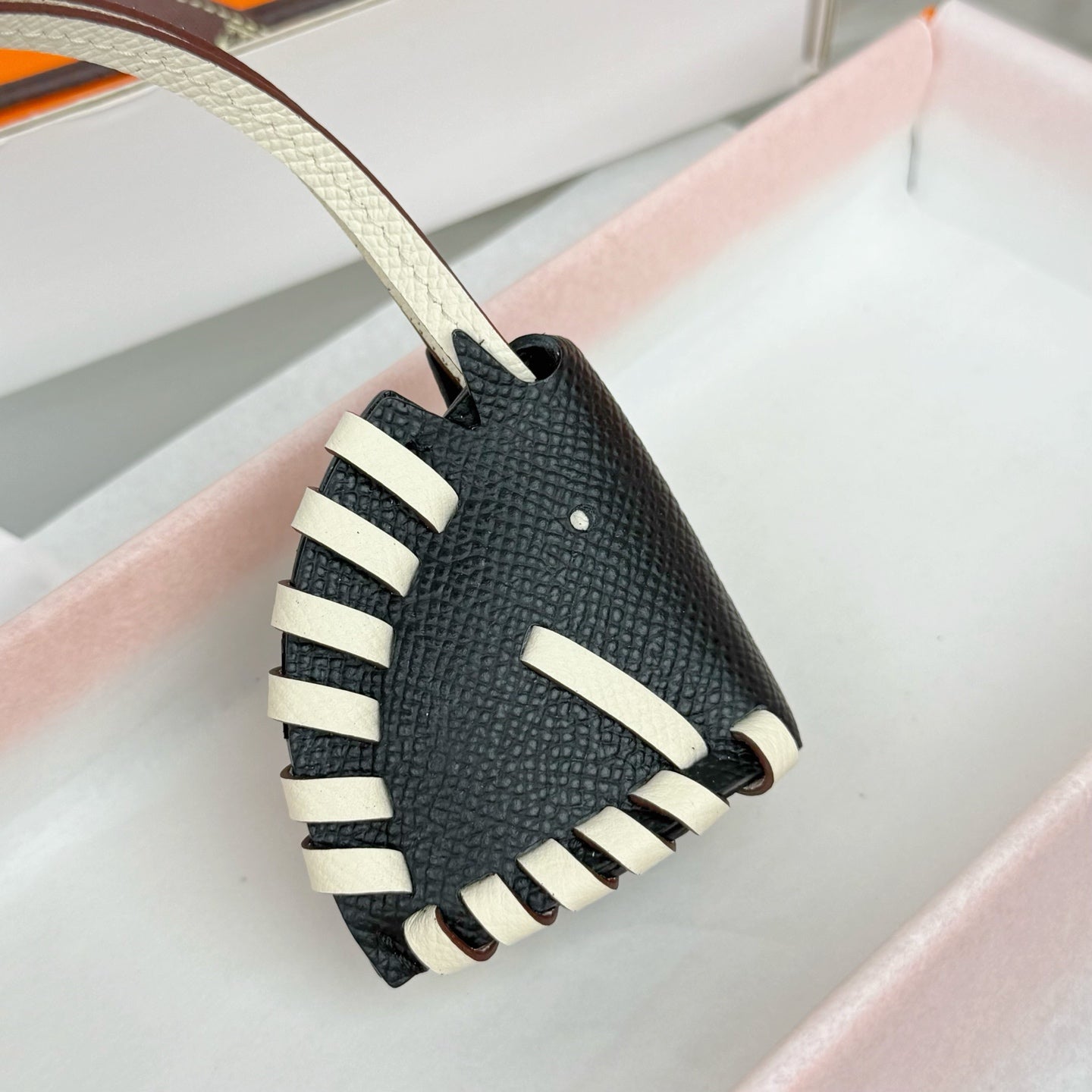 HM Horse Head Charm Black White Calfskin
