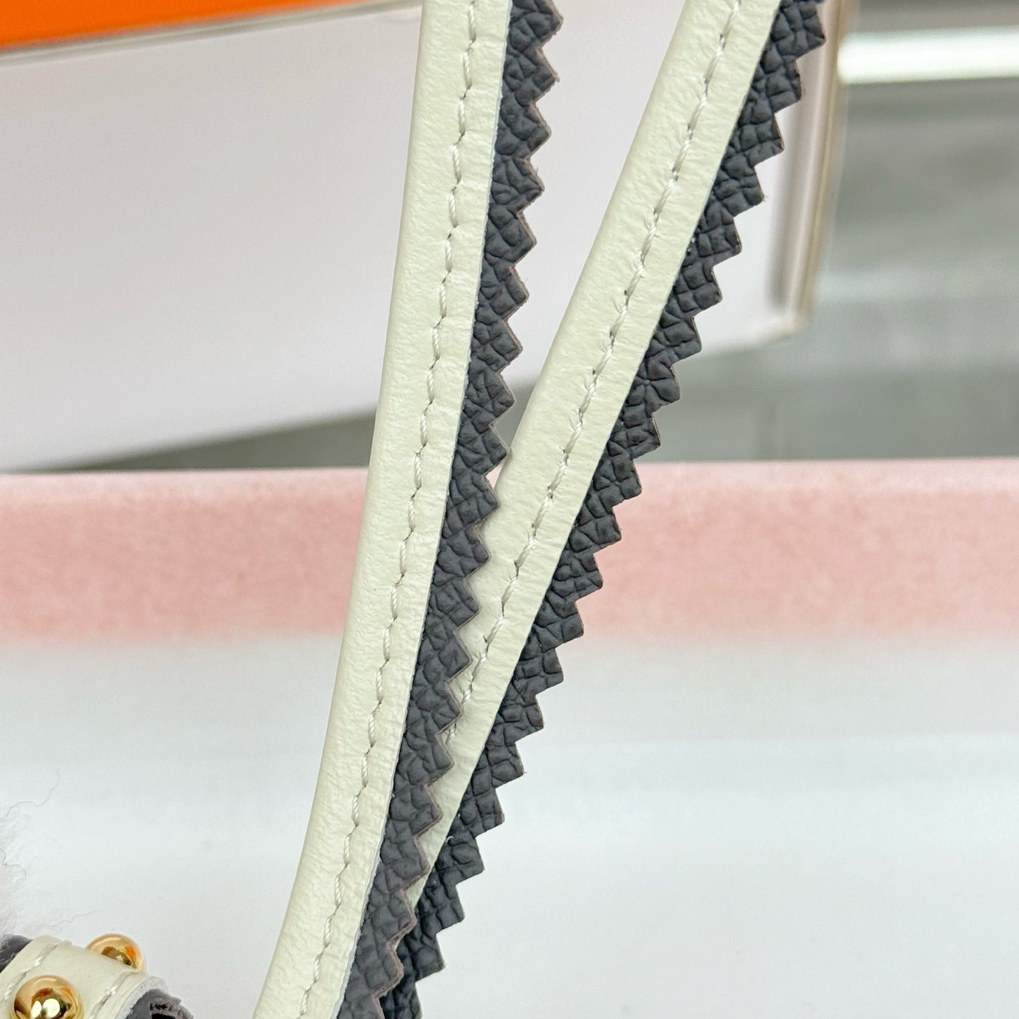 HM Budy Puppy Pendant Charm White Taupe Wool Cowhide