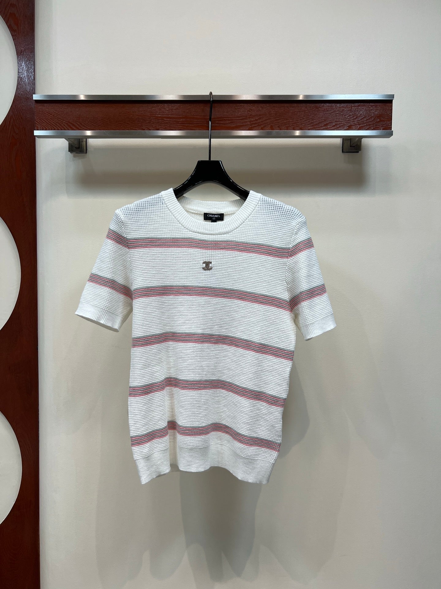 Chanel 2026 Striped Knit Short-sleeved Top Polyester Wool 360299