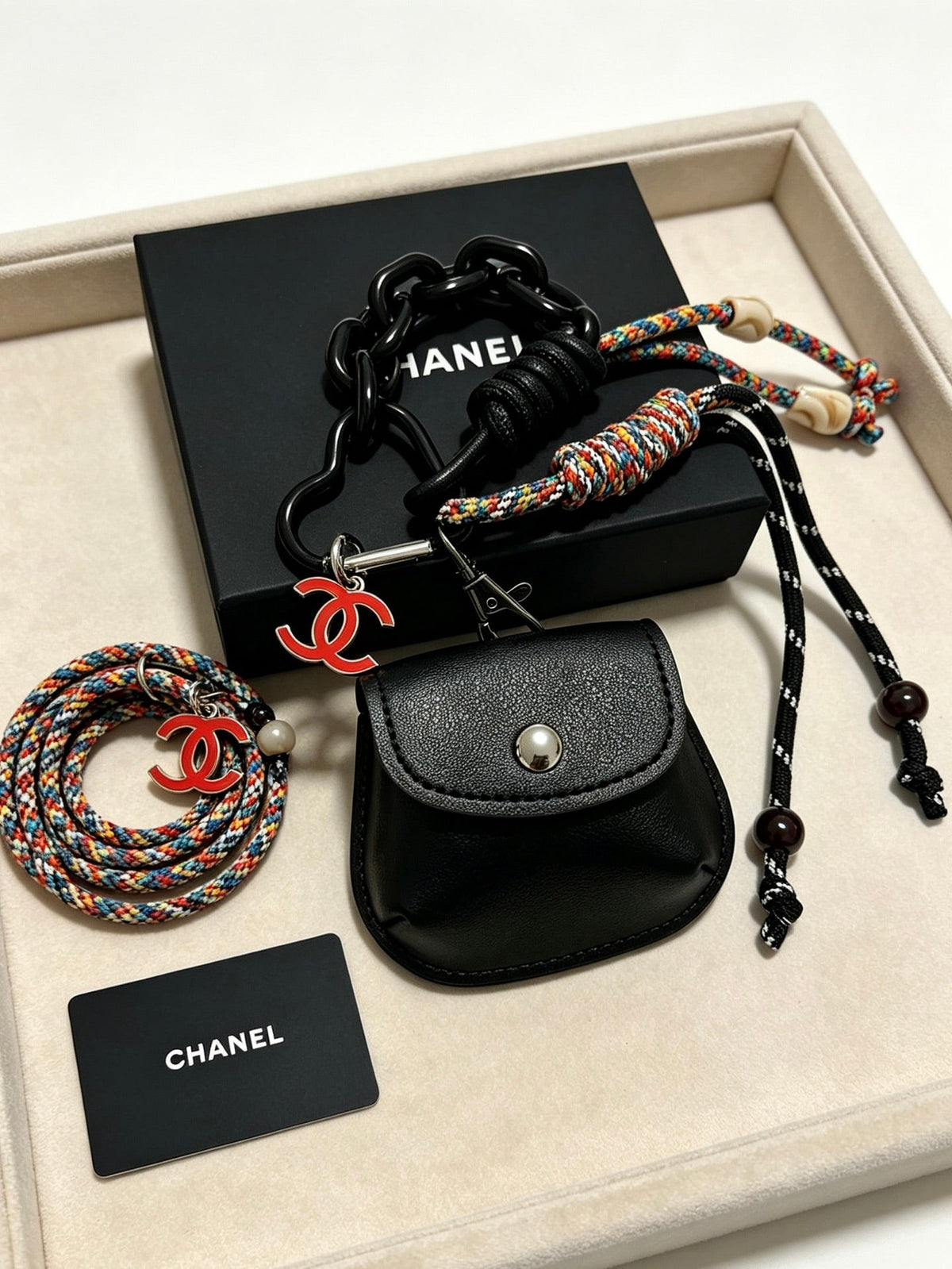 Chanel Mini Bag Charm With Chain And Braided Rope