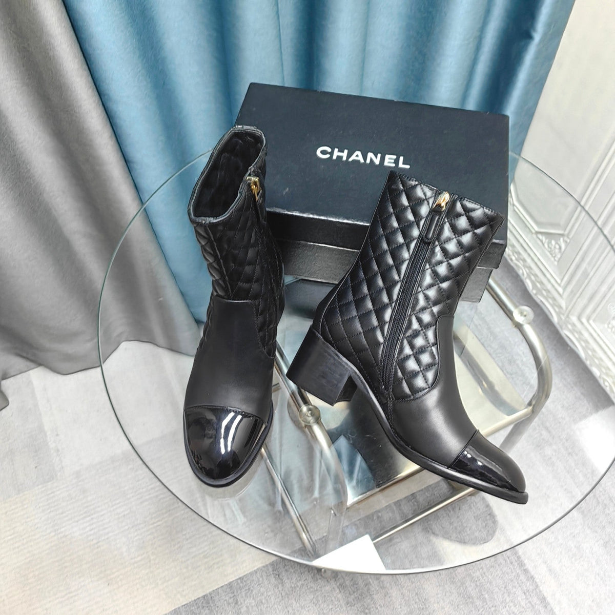 CC Short Boots Black Quilted Calfskin And Lambskin