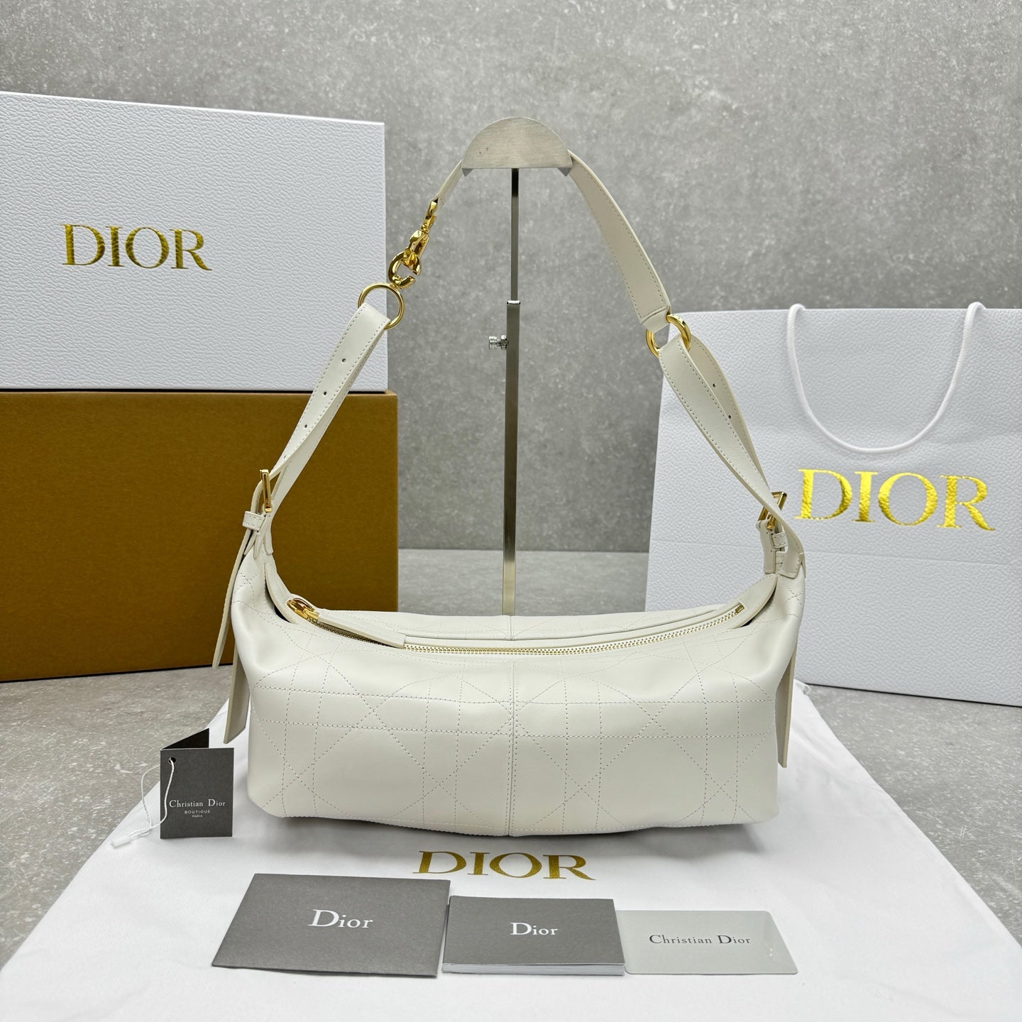 Dior 2025 Hobo Bag 33cm White Calfskin