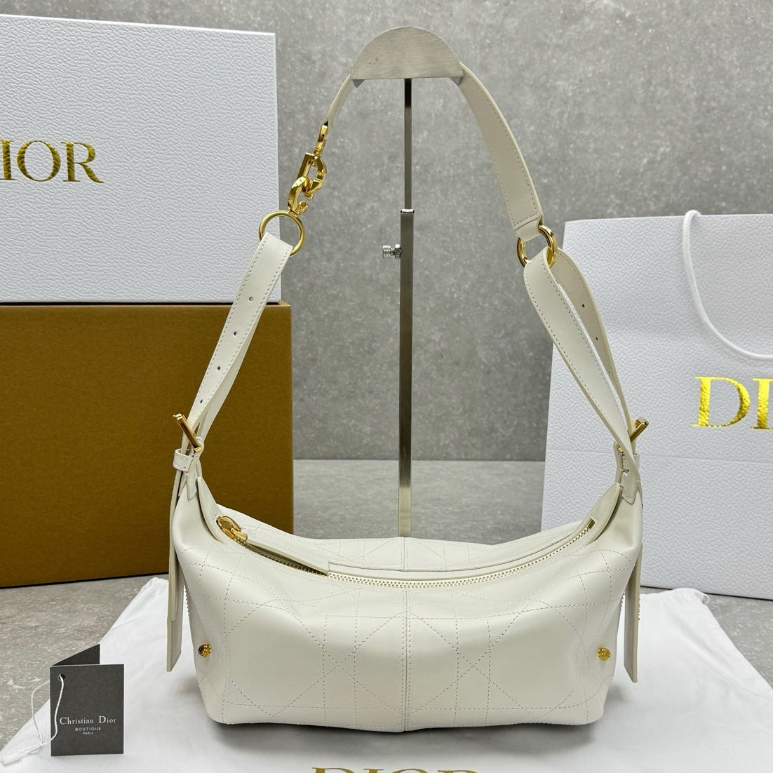 Dior 2025 Hobo Bag 25cm White Calfskin