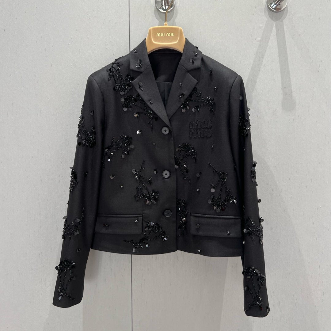 Miu Miu Short Suit Jacket Black Chemical Fiber