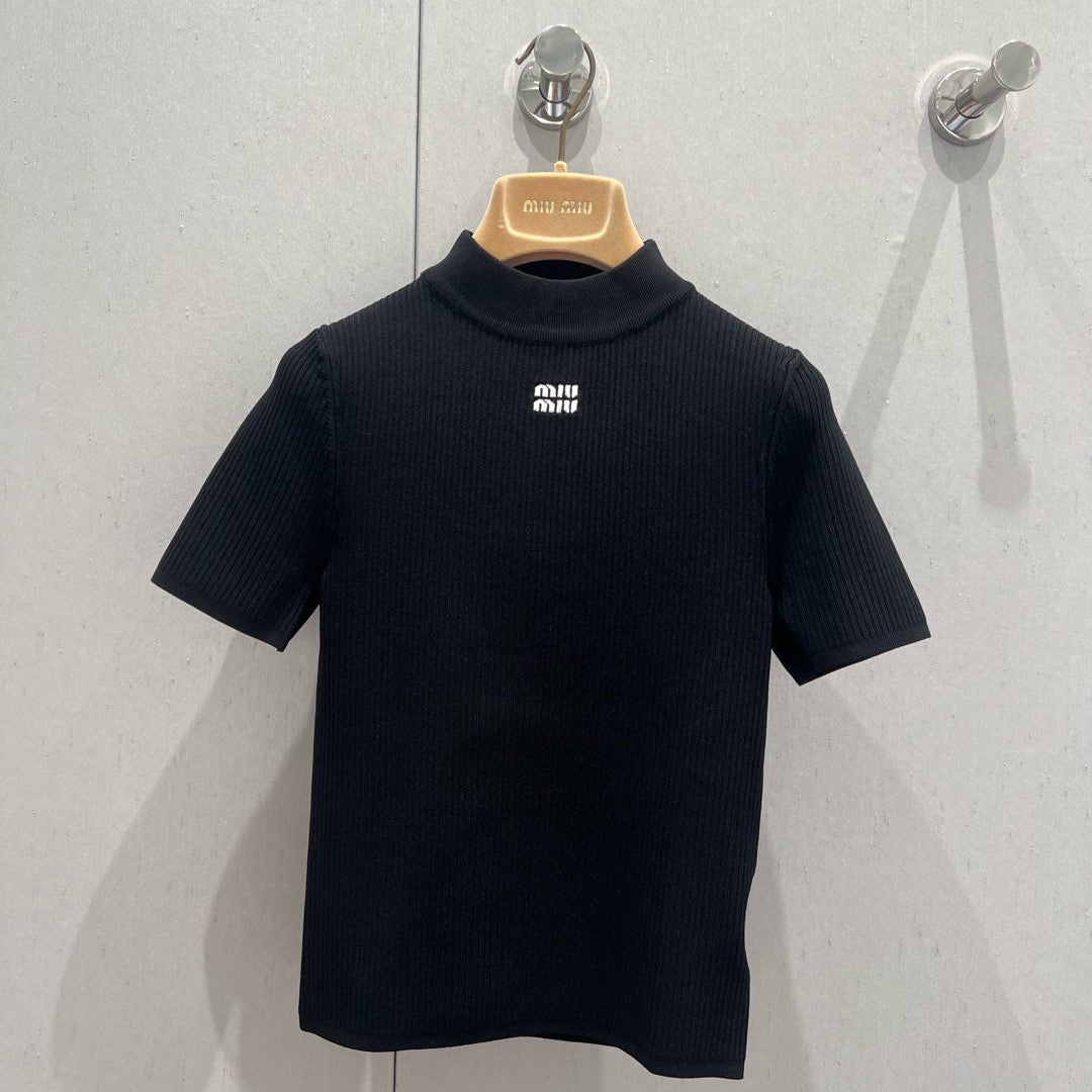 Miu Miu 25 Short-sleeved Knit Sweater Black Viscose