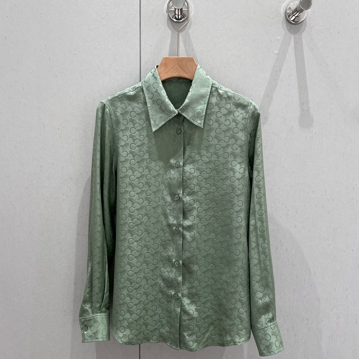 Celine 25 Monogram T-shirt Green Jacquard Silk 210347