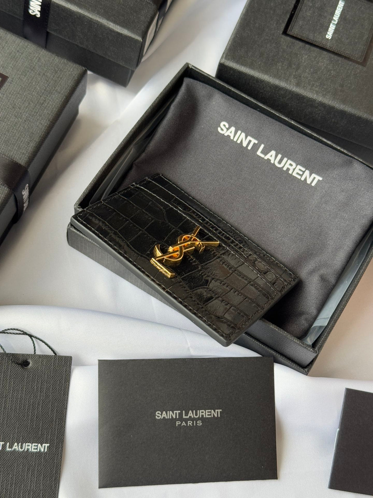 YSL Card Holder 10cm Wallet Black Gold Leather 240550