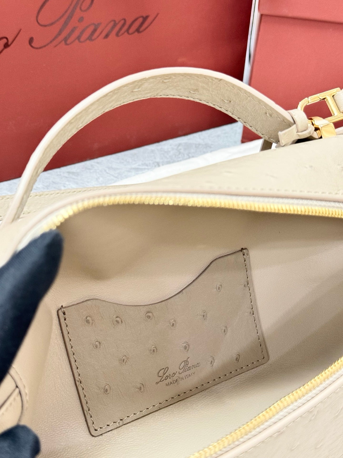 LP 2026 Extra Bag L23 Beige Ostrich Leather With Gold Hardware