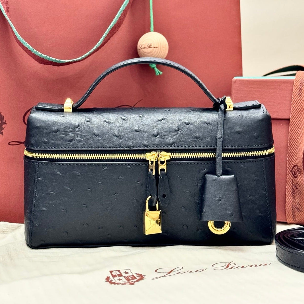 LP 2026 Extra Bag L23 Ostrich Leather With Gold Hardware