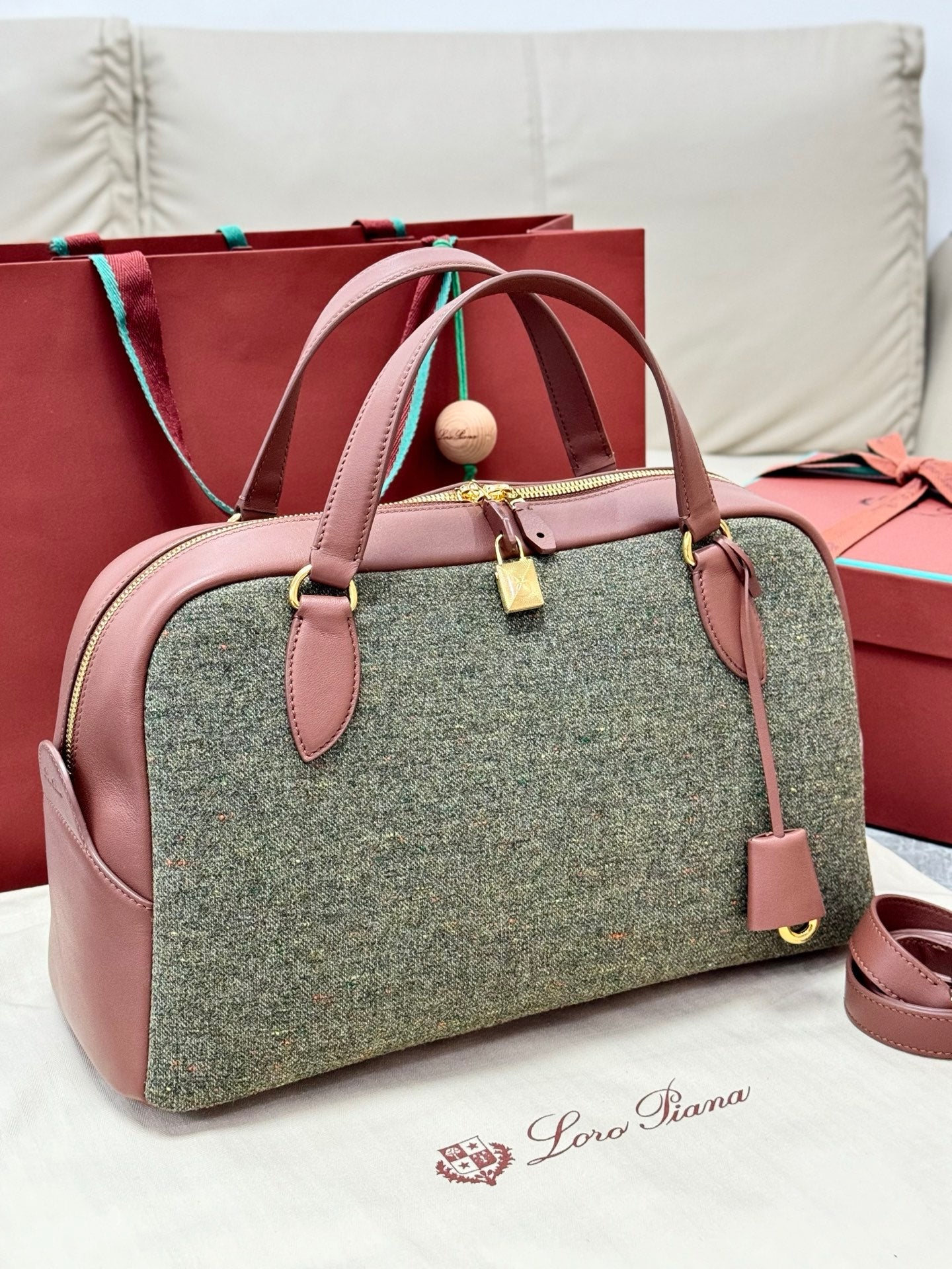 LP 2026 Needle Bag Countryside Sage mix Burnt Tan Cashmere Leather