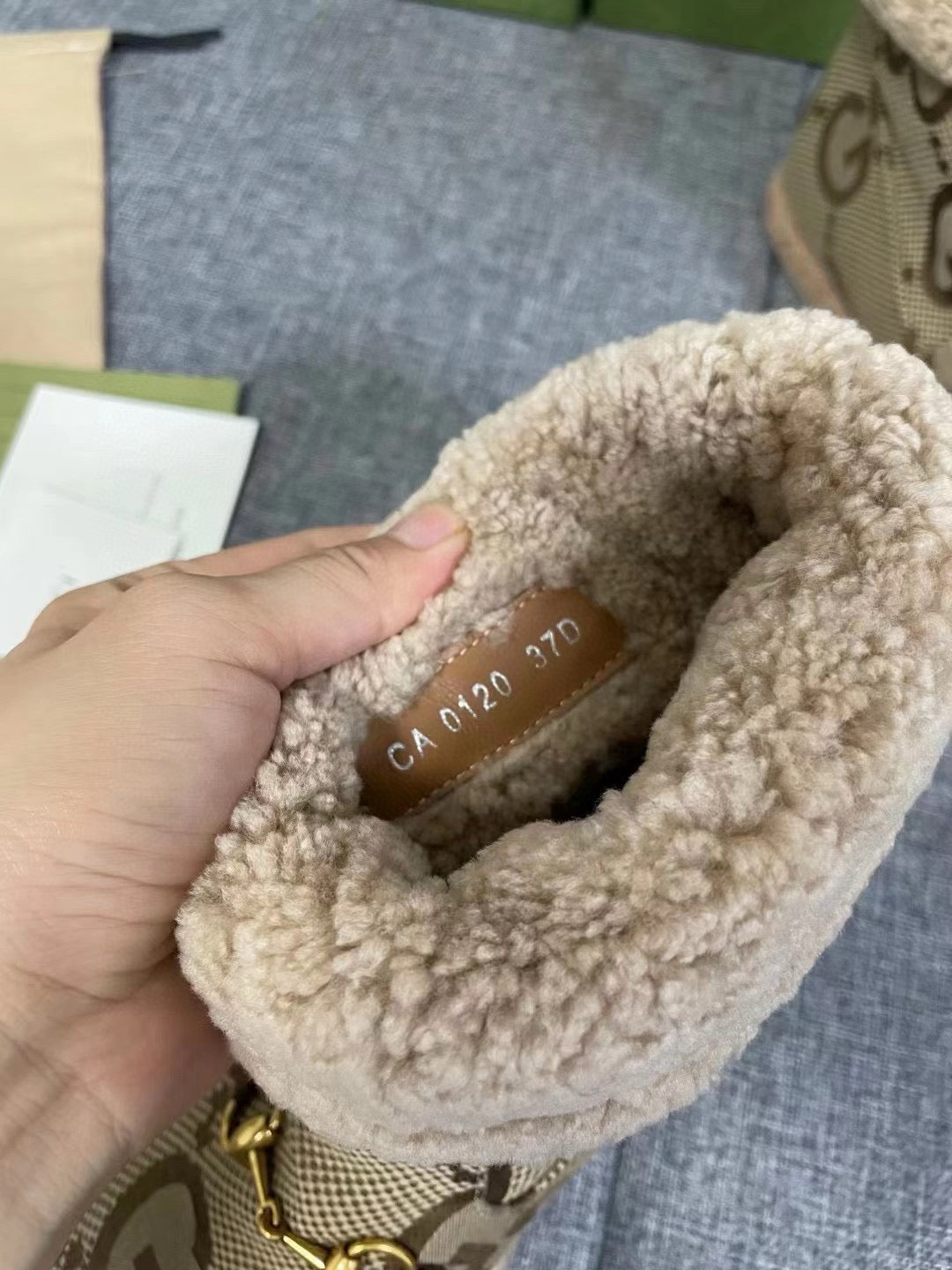 GG Horsebit Snow Boots Beige Woolen Fabric Fleece 576253