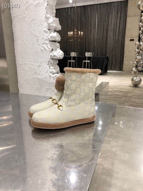 GG Horsebit Snow Cream Brown  Woolen Fabric Fleece 576255