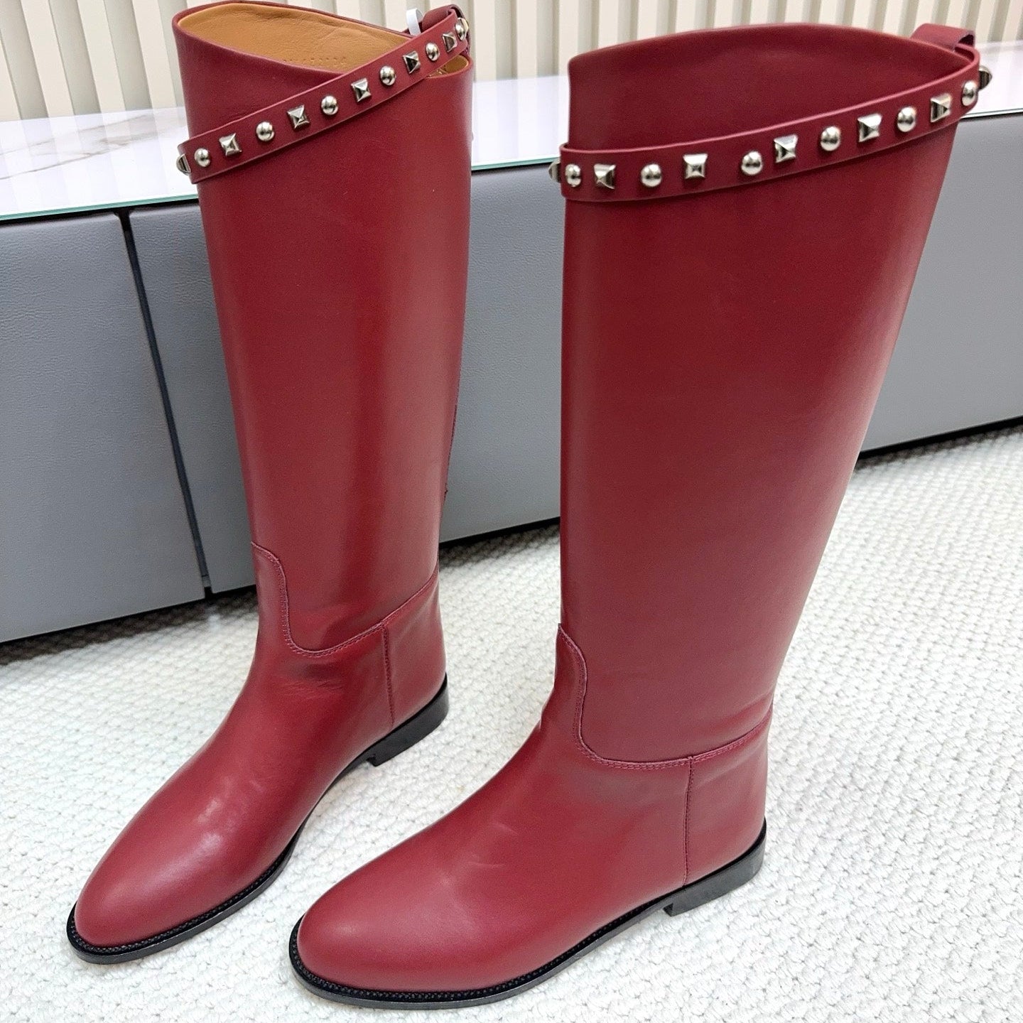 HM 25ss Kelly Buckle Riding Boots Red Cowhide 576124