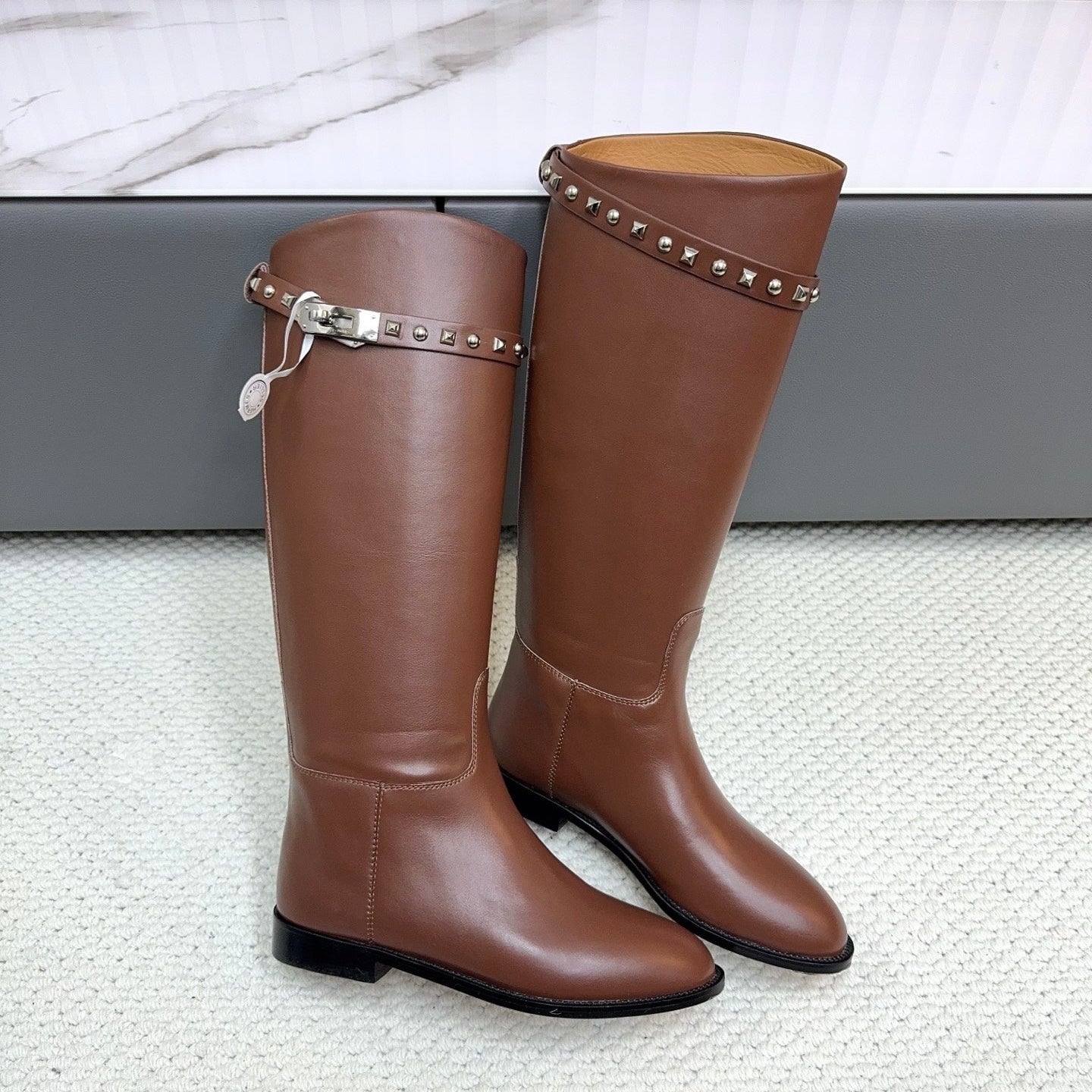 HM 25ss Kelly Buckle Riding Boots Brown Cowhide 576125