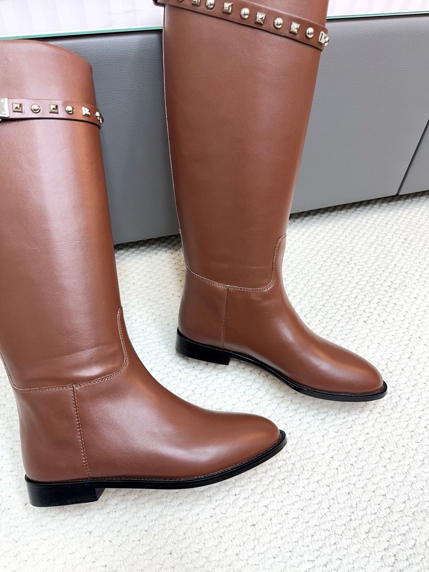 HM 25ss Kelly Buckle Riding Boots Brown Cowhide 576125