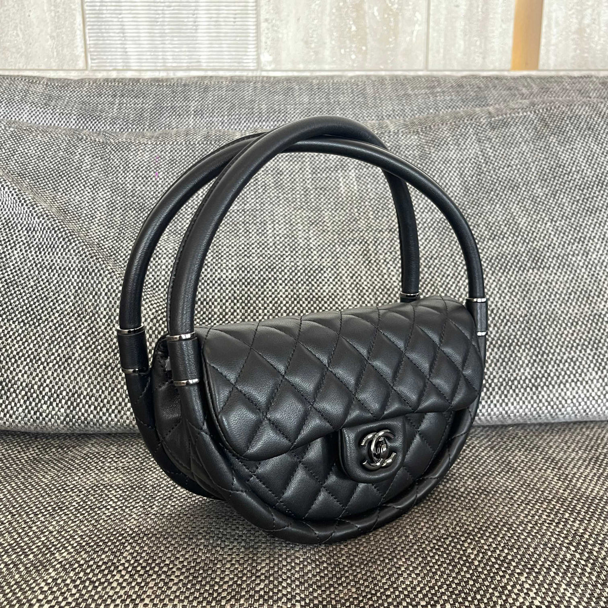 Chanel 2026 Hula Hoop Bag 24cm Black Quilted Lambskin