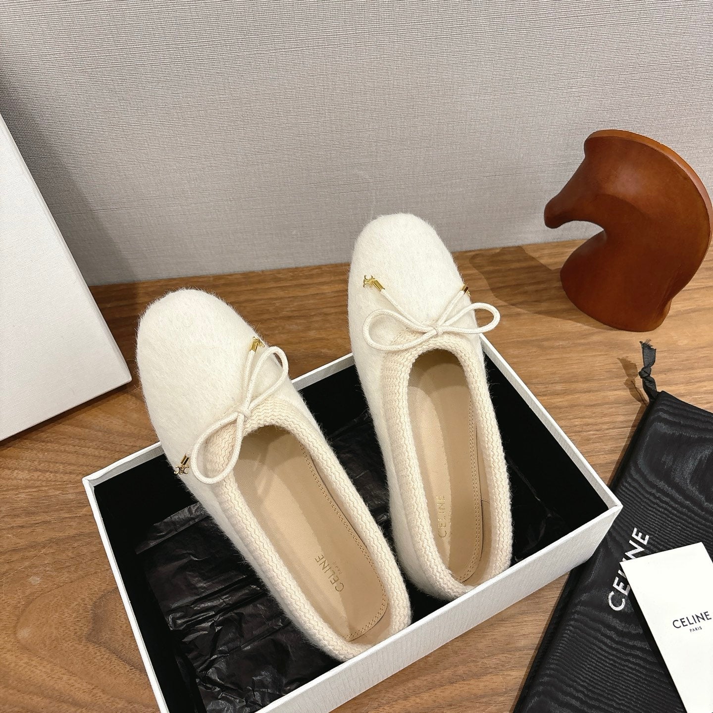 Celine 25 Ballet Flat White Blend Knitted Wool 541480