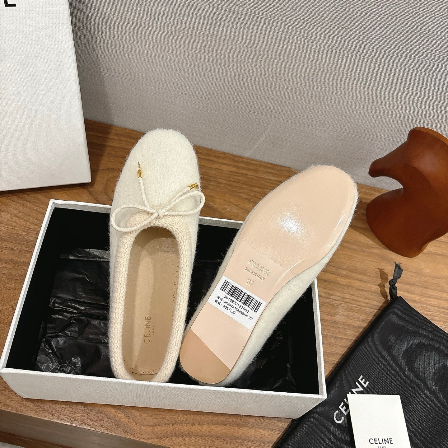 Celine 25 Ballet Flat White Blend Knitted Wool 541480