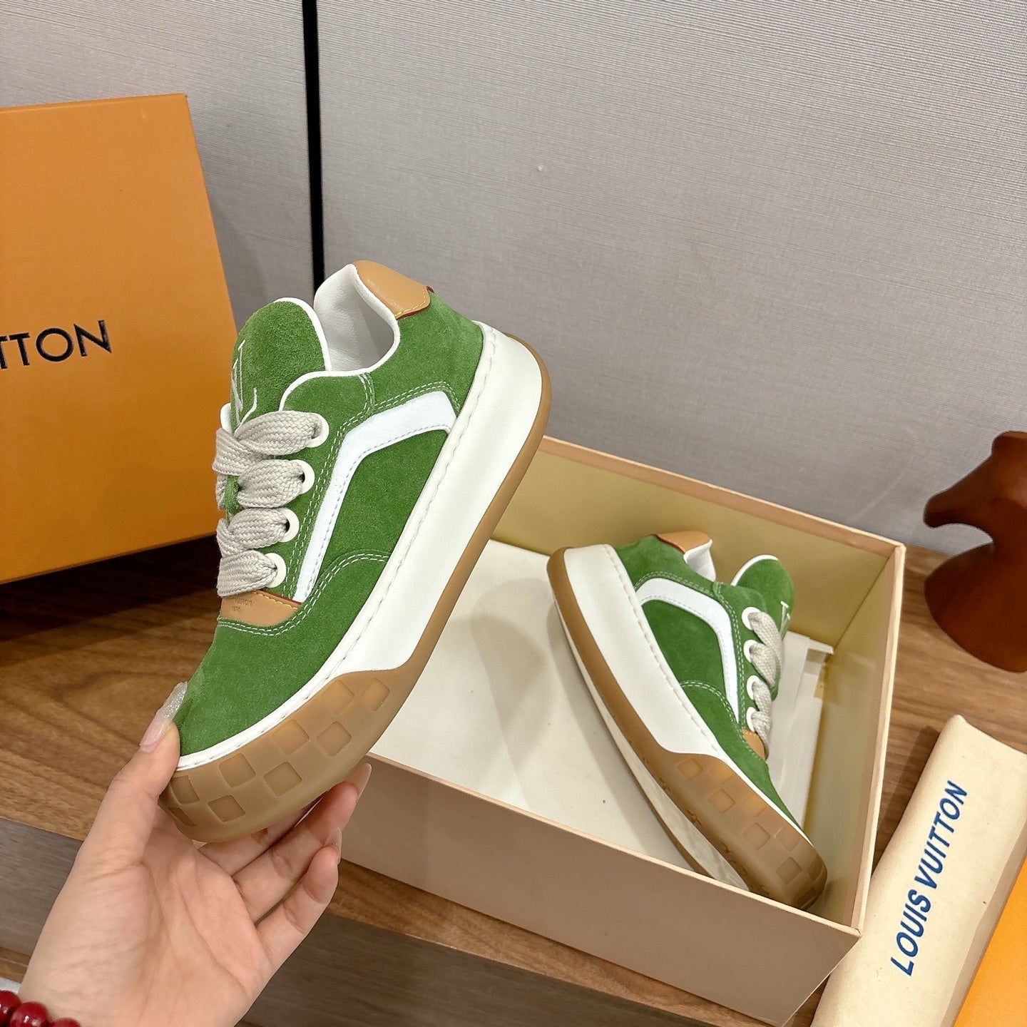 LV 2026 Tilted Sneaker Green Suede Leather 594932