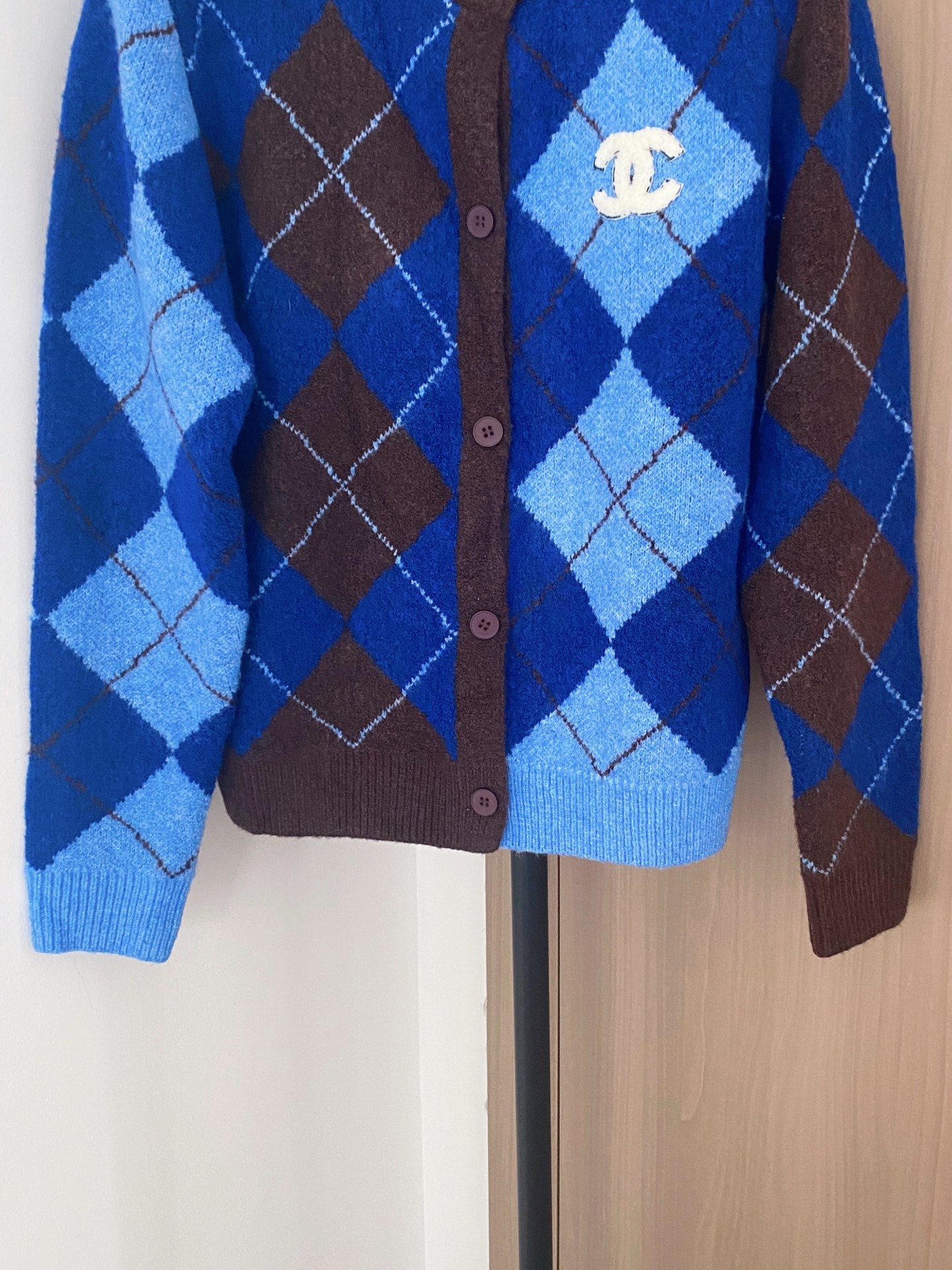 Chanel 2025 Plaid Cardigan Blue mix Brown Wool Cashmere 99240