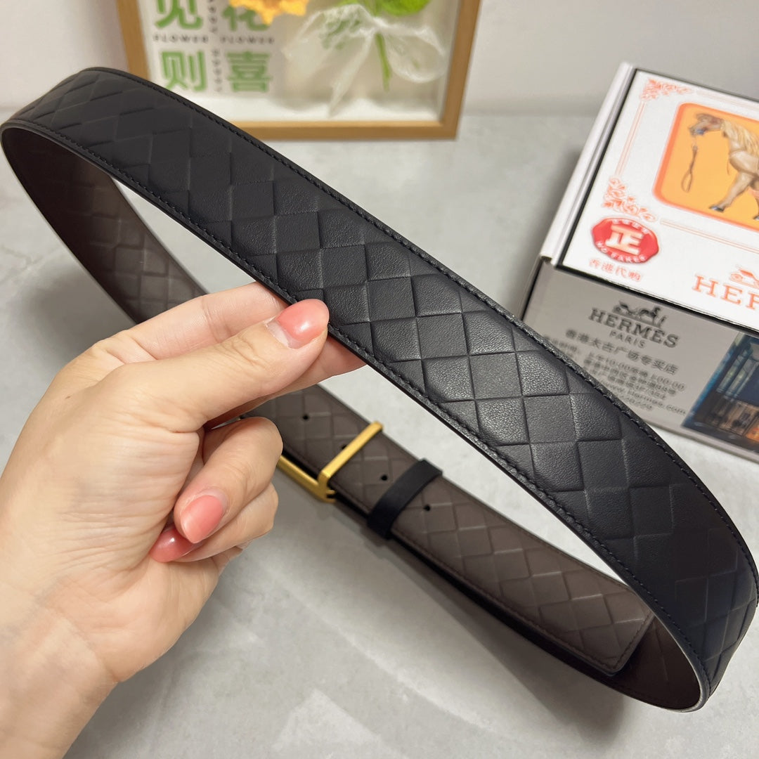 HM Belt 38mm Black Calfskin Leather Gold Buckle 619596