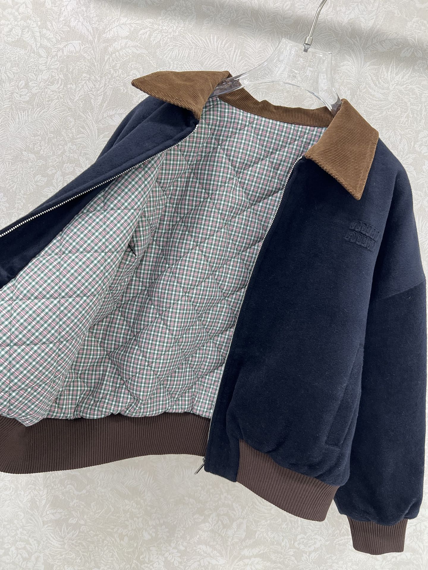 Miu Miu 25 Jacket Navy Blue Mix Brown Wool 302815