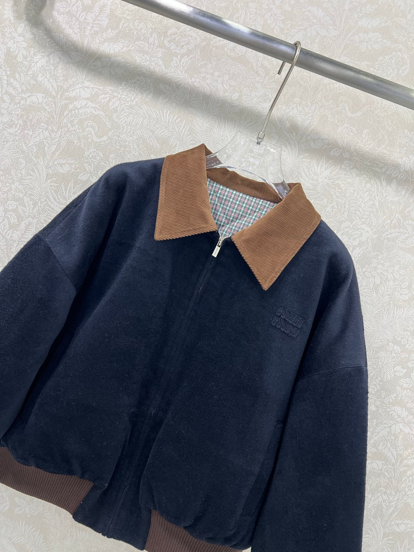 Miu Miu 25 Jacket Navy Blue Mix Brown Wool 302815